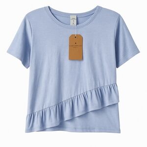 Lazy Sundays Blue Ruffle Hem Short Sleeve Tee M Made in USA Jordan Top